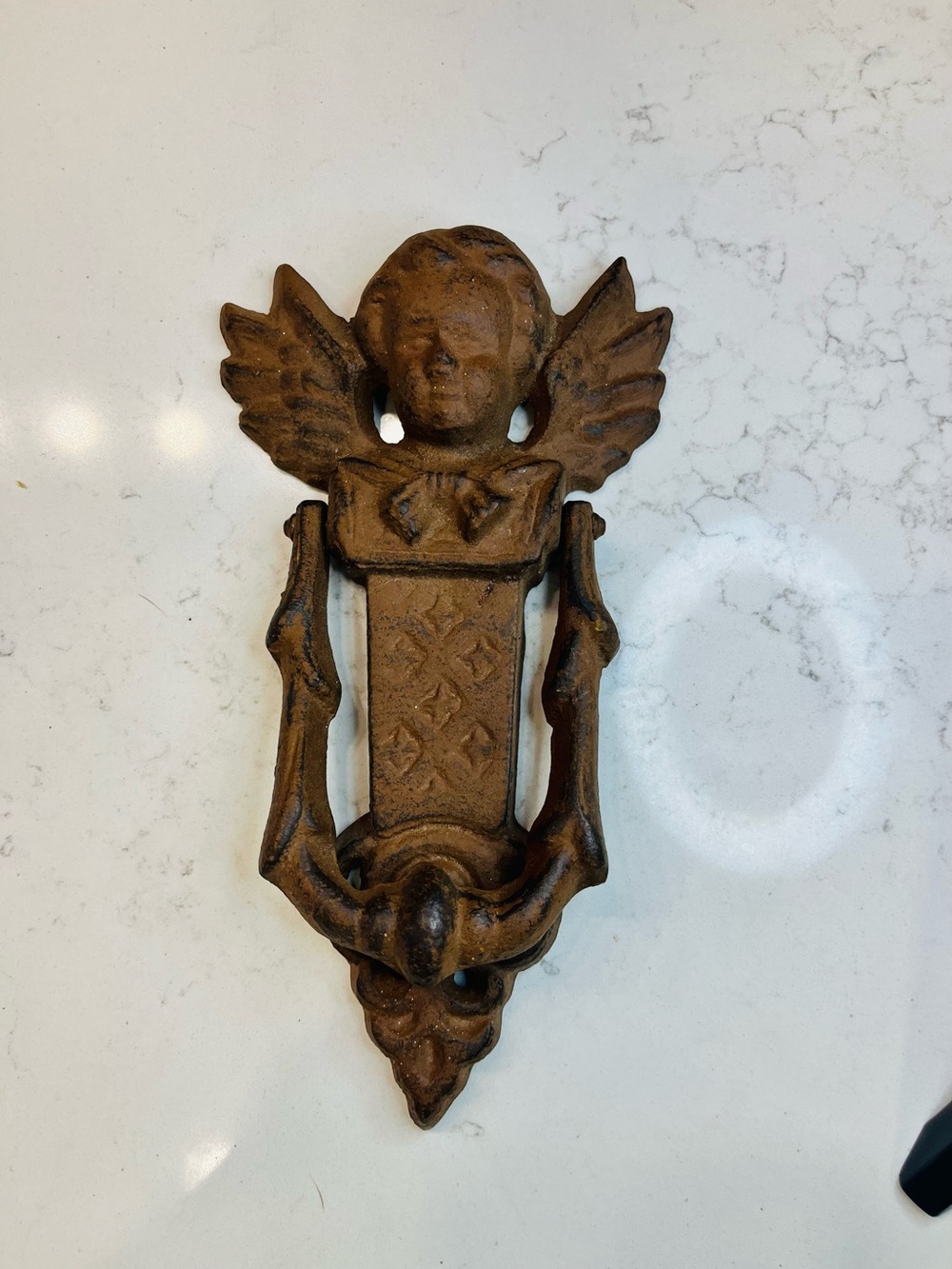 Door Knocker - Cast Iron - Rustic -Guardian Angel Cherub 8”x 4.5"